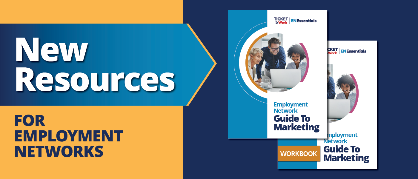 Graphic declaring new resources and showing Guide to Marketing and Workbook covers